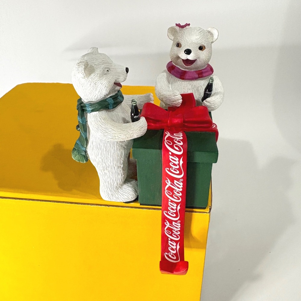 Vintage 1999 Coca-Cola Polar Bears Christmas Stocking Holder Mantle Decor